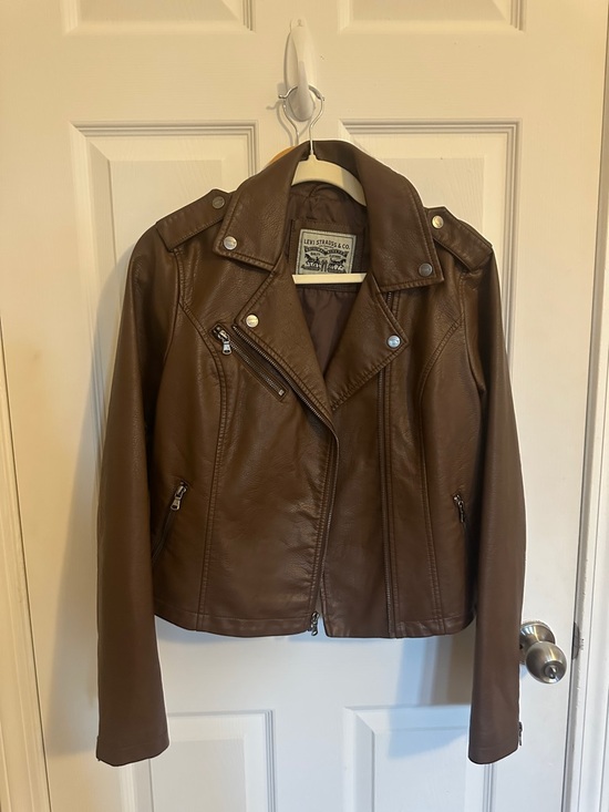 Levi's Jackets & Blazers - Levi's Women's Brown Faux Leather Moto Jacket with Snap Details